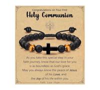 MISUVRSE Bracciale con croci religiose per ragazzi, design di perle regolabili, per nipote, cerimonia di cresima, regalo, occhio di tigre, Taglia unica, come descritto