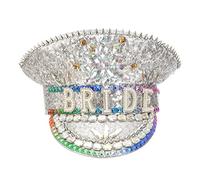 MISUVRSE Cappello da sposa con strass per matrimonio scintillante Fedora Novità Festa Capitano per addio al nubilato Lettering a tesa grande, Argento, Taglia unica