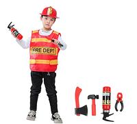 MISUVRSE Set di costume da pompiere per ragazzi, gilet da pompiere, abbigliamento da vigili del fuoco, outfit per Halloween, costume per bambini, giochi di ruolo