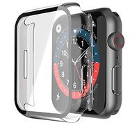 Misxi Custodia rigida con pellicola protettiva in vetro compatibile con Apple Watch Serie 6/SE/Serie 5/Serie 4, 40 mm, 2 pezzi, 1 blu + 1 trasparente