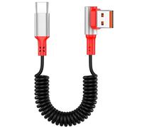 MISYNLON Cavo a spirale da USB a tipo C, aggiornamento USB cieco plug, molla ad angolo retto, cavo USB C per auto, ricarica rapida 5A, trasferimento dati, per Phone15/16, S23/S22/S21, Carplay-4.9Ft