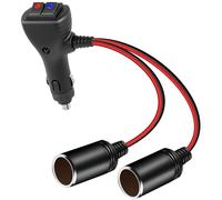 MISYNLON Splitter per accendisigari da auto con doppio interruttore, 12 V, 2 prese accendisigari, cavo a Y, da 1 a 2 alimentatori automatici DC, prolunga per tablet, dashcam, GPS