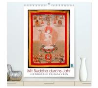 Mit Buddha durchs Jahr: historische Zeichnungen (hochwertiger Premium Wandkalender 2026 DIN A2 hoch), Kunstdruck in Hochglanz: Buddha: Meditative, historische Zeichnungen