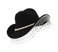 Mit Strasssteinen Verzierter Damen Cowboy Hut - Extravaganter Hut Mit Breiter Krempe Als Kopfschmuck, Funken Western Cowboyhut mit Perlen - Für Feiertagsfeier Cosplay Fotoshooting Party Karneval