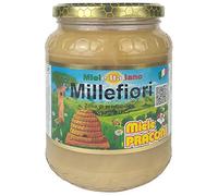 MiTA - Vaso in vetro da 1000gr di Miele Millefiori. Colore: chiaro e trasparente dal sapore più delicato, dolce e meno intenso. Produzione artigianale 100% italiana di alta qualità.