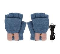 Mitaines chauffantes USB 5 V avec couverture pliante pour les doigts, gants de chauffage électrique pour l’hiver, jolis gants tricotés sans doigts avec coussin chauffant en fibre (Blu)
