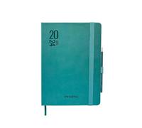 MITAMA Agenda ELEGANCE TURCHESE - Planner Giornaliero - 12 mesi 2024-366 pagine + 66 contenuti extra - Copertina in Eco-pelle + Matita Coordinata - 15 x 21 cm