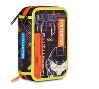 Mitama Astuccio Scuola 3 Scomparti, FLUO BATTLE, con pennarelli, matite, pastelli ecc..