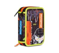 Mitama Astuccio Scuola 3 Scomparti, FLUO BATTLE, con pennarelli, matite, pastelli ecc..