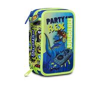 Mitama Astuccio Scuola 3 Scomparti - SUPER TRIPLO DINO DJ, Multicolore - Contenuto 47 pz - Completo di Matite, Pennarelli etc..- Portapenne Scuola Elementare Bambini