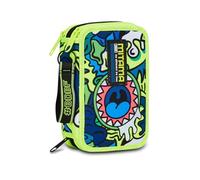 Mitama Astuccio Scuola 3 Scomparti, SUPER TRIPLO FLUO MONSTER, Contenuto 50 pz, Completo di Matite, Pennarelli, Portapenne Scuola Elementare Bambino
