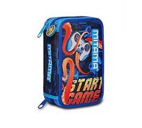 Mitama Astuccio Scuola 3 Scomparti - SUPER TRIPLO OCTO GAMER, Blu - Contenuto 47 pz - Completo di Matite, Pennarelli etc..- Portapenne Scuola Elementare Bambini
