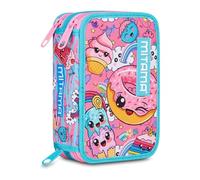 Mitama Astuccio Scuola 3 Scomparti, SWEET DONUTS, con pennarelli, matite, pastelli ecc..