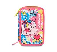 Mitama Astuccio Scuola 3 Scomparti, TRIPLO CATROCK, Contenuto 47 pz, Completo di Matite, Pennarelli, Portapenne Scuola Elementare Bambina