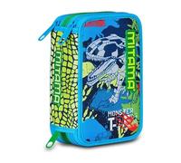 Mitama Astuccio Scuola 3 Scomparti, TRIPLO FLUO REX, dinosauro, Contenuto 47 pz, Completo di Matite, Pennarelli, Portapenne Scuola Elementare Bambino, 064513-000