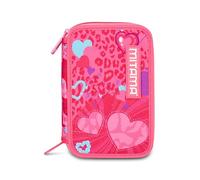 Mitama Astuccio Scuola 3 Scomparti, TRIPLO FURRYPINK, Contenuto 47 pz, Completo di Matite, Pennarelli, Portapenne Scuola Elementare Bambina