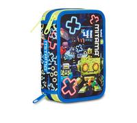 Mitama Astuccio Scuola 3 Scomparti, TRIPLO GAMING404, Contenuto 47 pz, Completo di Matite, Pennarelli, Portapenne Scuola Elementare Bambino