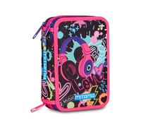 Mitama Astuccio Triplo MusicLove c/Spinny pen, Accessori Scuola Elementare, 47 pezzi, Portapenne con colori, 3 Scomparti, Bambini e bambine, multicolore
