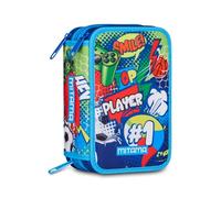 Mitama Astuccio Triplo PopSport c/Spinny pen, Accessori Scuola Elementare, 47 pezzi, Portapenne con colori, 3 Scomparti, Bambini e bambine, multicolore