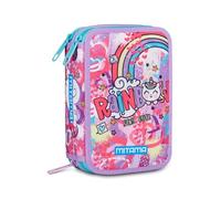 Mitama Astuccio Triplo Rainbow c/Spinny pen, Accessori Scuola Elementare, 47 pezzi, Portapenne con colori, 3 Scomparti, Bambini e bambine, multicolore