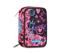 Mitama Astuccio Triplo RockNLovec/Spinny pen, Accessori Scuola Elementare, 47 pezzi, Portapenne con colori, 3 Scomparti, Bambini e bambine, multicolore