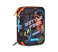 Mitama Astuccio Triplo SPACEBATTLE c/Spinny pen, Accessori Scuola Elementare, 47 pezzi, Portapenne con colori, 3 Scomparti, Bambini e bambine, multicolore