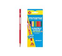 Mitama - Pastelli Colorati Triangolari Laccati - Astuccio da 12 Pezzi - Alta Qualità per Disegnare, Colorare, Creare - Mina Grande 3,3mm - Scuola, Colori