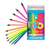 MITAMA - Pastelli Fluo - Confezione da 12 - Pastelli laccati Fluo - Mina con Tratto Grande 3,3 mm - Ideali per disegnare, evidenziare - Colori Scuola - Astuccio Scuola