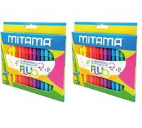 Mitama - Pennarelli Fluo Astuccio da 16 pennarelli - Colori Neon - Tappo anti soffocamento - Punta media 3 mm - Colori Scuola - Pastelli Astuccio Scuola (Confezione da 2)