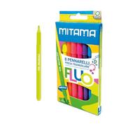 Mitama Pennarelli Fluo - Astuccio da 8 pennarelli - Colori Neon - Tappo anti soffocamento - Punta media 3 mm - Colori Scuola - Pastelli Astuccio Scuola