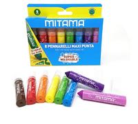 Mitama - Pennarelli Maxipunta Super Lavabili - Astuccio da 8 pennarelli - Punta maxi (1-8 mm)- impugnatura ergonomica - Colori Scuola - Pastelli Astuccio Scuola