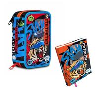 Mitama Set Astuccio Scuola 3 Scomparti con 47 Pezzi, Completo di Cancelleria, Pastelli, Pennarelli, con Diario Coordinato (Tigre)