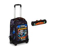 Mitama Trolley Scuola DR Junior CYBERPLAY, Nero, Mega Scomparto + Astuccio Mitamini Animals, Chiusura con Zip, In Silicone, Nero, Bambino, Scuola Elementare e Media