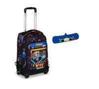 Mitama Trolley Scuola DR Junior CYBERPLAY, Nero, Mega Scomparto + Astuccio Mitamini Animals, Chiusura con Zip, In Silicone, Blu, Bambino, Scuola Elementare e Media