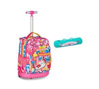 Mitama Trolley Scuola Run Maxi CATROCK, Fucsia, Doppio Scomparto + Astuccio Mitamini Animals, Chiusura con Zip, In Silicone, Verde, Bambina, Scuola Elementare
