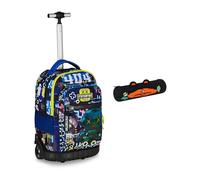 Mitama Trolley Scuola Run Maxi GAMING404, Blu, Doppio Scomparto + Astuccio Mitamini Animals Mitama, Chiusura con Zip, In Silicone, Nero, Bambino, Scuola Elementare