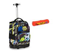 Mitama Trolley Scuola Run Maxi MANGABALL, Nero, Doppio Scomparto + Astuccio Mitamini Animals, Chiusura con Zip, In Silicone, Arancione, Bambino, Scuola Elementare