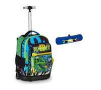 Mitama Trolley Scuola Run Maxi MITAREX, Nero, Doppio Scomparto + Astuccio Mitamini Animals Mitama, Chiusura con Zip, In Silicone, Blu, Bambino, Scuola Elementare