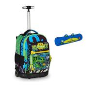 Mitama Trolley Scuola Run Maxi MITAREX, Nero, Doppio Scomparto + Astuccio Mitamini Animals Mitama, Chiusura con Zip, In Silicone, Blu, Bambino, Scuola Elementare
