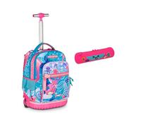 Mitama Trolley Scuola Run Maxi OCEANVIBES, Turchese, Doppio Scomparto + Astuccio Mitamini Animals, Chiusura con Zip, In Silicone, Rosa, Bambina, Scuola Elementare
