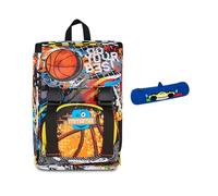 Mitama Zaino Estensibile 4 Zip, DOUBLE BALL, Arancione, Doppio Scomparto + Astuccio Mitamini, Chiusura con Zip, In Silicone, Blu, Bambino, Scuola Elementare