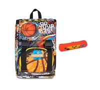 Mitama Zaino Estensibile 4 Zip, DOUBLE BALL, Arancione, Doppio Scomparto + Astuccio Mitamini, Chiusura con Zip, In Silicone, Arancione, Bambino, Scuola Elementare