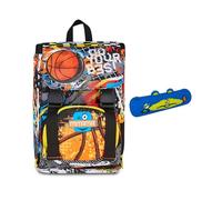 Mitama Zaino Estensibile 4 Zip, DOUBLE BALL, Arancione, Doppio Scomparto + Astuccio Mitamini, Chiusura con Zip, In Silicone, Blu, Bambino, Scuola Elementare