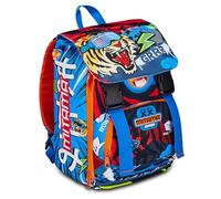 Mitama Zaino Estensibile Tiger Wild con Tasca frontale, Blu e Rosso, Scuola Elementare e Tempo Libero, Bambino Ragazzo