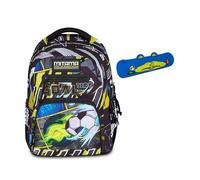 Mitama Zaino New Plus MANGABALL, Nero, Ergonomico, Robusto + Astuccio Mitamini Animals Mitama, Chiusura con Zip, In Silicone, Blu, Bambino, Scuola Elementare