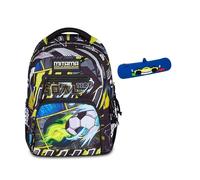 Mitama Zaino New Plus MANGABALL, Nero, Ergonomico, Robusto + Astuccio Mitamini Animals Mitama, Chiusura con Zip, In Silicone, Blu, Bambino, Scuola Elementare