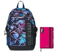 Mitama Zaino Scuola Triplo Scomparto con Tasca Porta PC, Nero e Viola, Bambino + Taccuino Fogli a Righe + Matita Inclusa