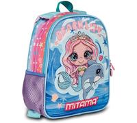 Mitama Zaino Spinny Asilo, Double Face con Doppia Grafica, Con Tasca Laterale Porta Borraccia, Azzurro, Bambine, Scuola e Tempo Libero