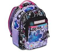 Mitama Zaino Triplo Scomparto Flower Fashion con Tasca frontale, Viola e Nero, Scuola Elementare e Tempo Libero, Bambina Ragazza