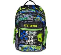 Mitama Zaino Triplo Scomparto Road To Win con Tasca frontale, Verde e Nero, Scuola Elementare e Tempo Libero, Bambino Ragazzo